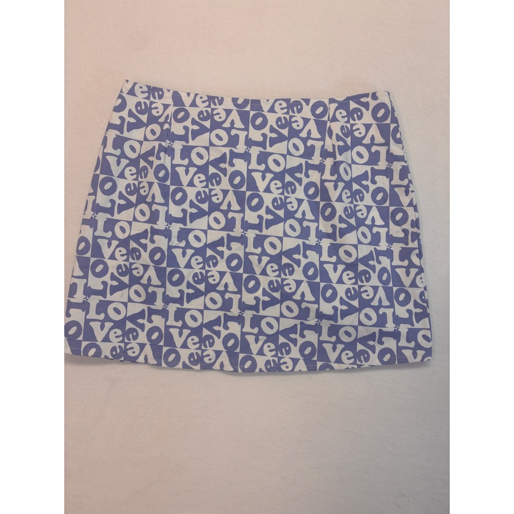 Motel Modern Mini Skirt Indie Sleaze Retro‎ Love Graphic Print - M Blue White